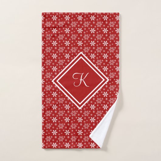 Vacances d'hiver Monogram Red White (Serviette à main)
