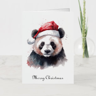 Vacances En Aluminium Carte de Noël au Panda Chapeau de Père Noël Aquare