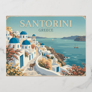 Vacances En Aluminium Carte postale de voyage vintage de Santorin Grèce