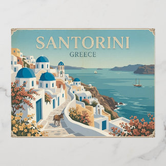 Vacances En Aluminium Carte postale de voyage vintage de Santorin Grèce