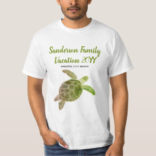 Vacances en famille Tortue de mer T-shirt vert