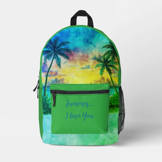 Vacances, Été Je T'Aime, Imprimé Dos Sac À Dos (Recto)