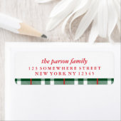 Vacances Étiquette de adresse Vert Plaid (En situation)