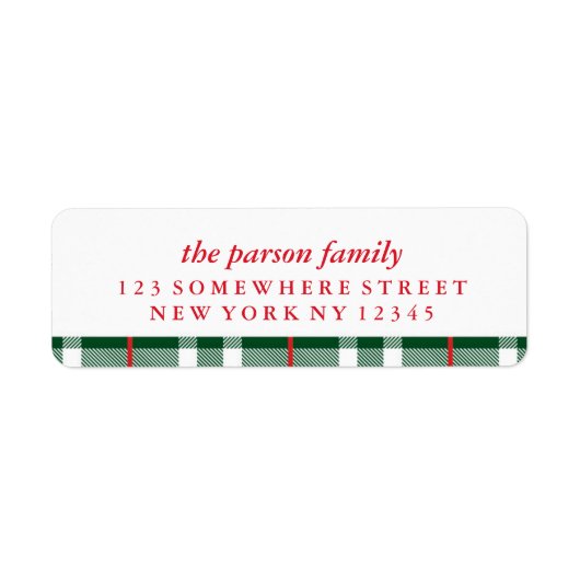 Vacances Étiquette de adresse Vert Plaid (Devant)