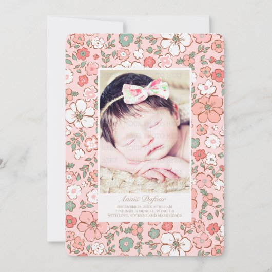 Vacances Floral Faire-part de naissance Modèle pho (Devant)