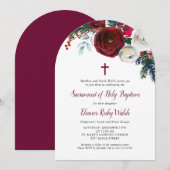 Vacances Floral Hiver Baptême Invitation (Devant / Derrière)