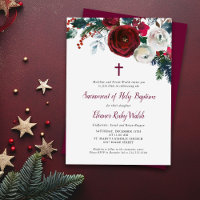 Vacances Floral Hiver Baptême Invitation