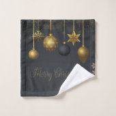 Vacances Gold Balls Snowflakes Dark (Gant de toilette)