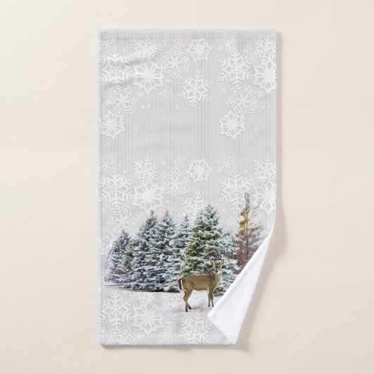 Vacances hiver Wonderland Cerfs et pins (Serviette à main)