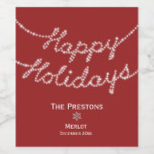 Vacances Joyeuses Sparkly Étiquette Vin Rouge (Étiquettes simples)