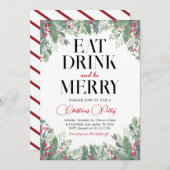 Vacances Joyeux Noël Dîner Fête Invitation (Devant / Derrière)