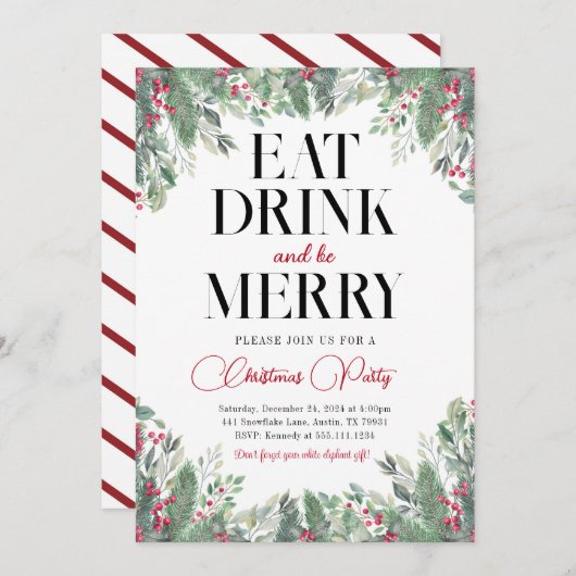 Vacances Joyeux Noël Dîner Fête Invitation (Devant / Derrière)