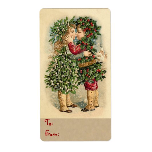 Vacances Kiss Étiquettes de Noël pour cadeaux (Devant)