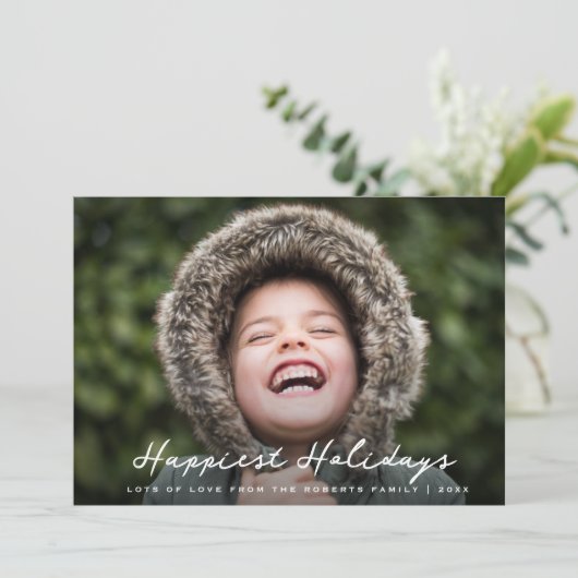 vacances les plus heureuses carte de noël moderne (Debout devant)