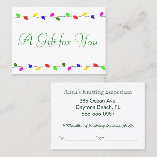 Vacances Lights Entreprise Certificat Cadeau Entre (Devant / Derrière)