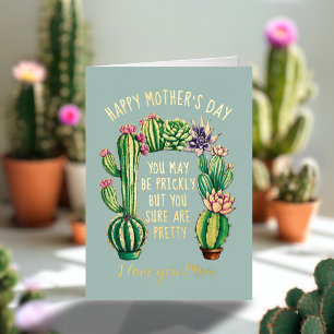 Vacances Métallisée Funny Cactus Plante maman Fête de la mère carte à 