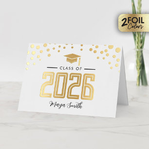 Vacances Métallisée Gold White Graduation Real Foil Carte de voeux
