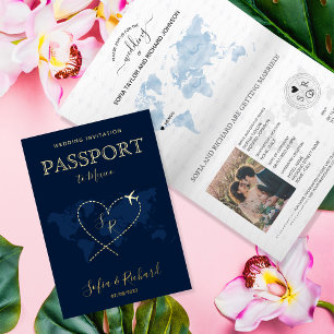 Vacances Métallisée Mariage de Destination Carte du Monde Passeport Mo