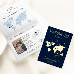 Vacances Métallisée Mariage de Destination Carte du Monde Passeport Mo
