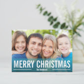 VACANCES MODERNES CARTE PHOTO MERRY CHRISTMAS Blue (Debout devant)
