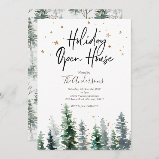 Vacances Open House Noël Fête Invitation (Devant / Derrière)
