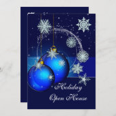 Vacances Open House Party Invitation ornements Ble (Devant / Derrière)