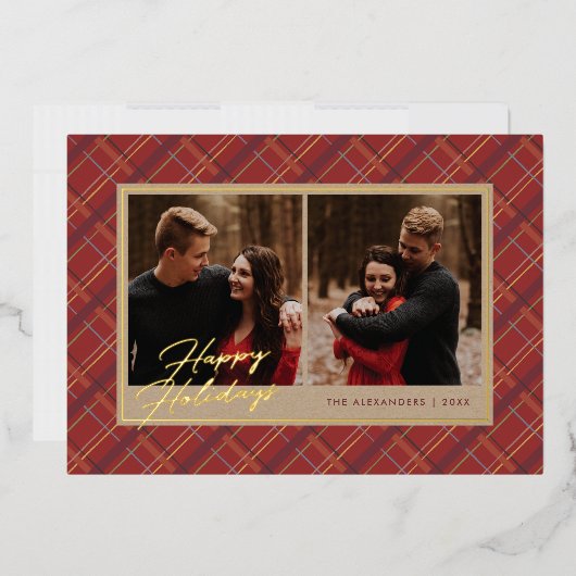 Vacances Plaid Hiver Foil 2 Cartes photos - Rouge (Enveloppe)