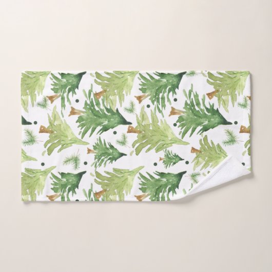 Vacances Rustique Vert Aquarelle Pine Arbres (Serviette à main)