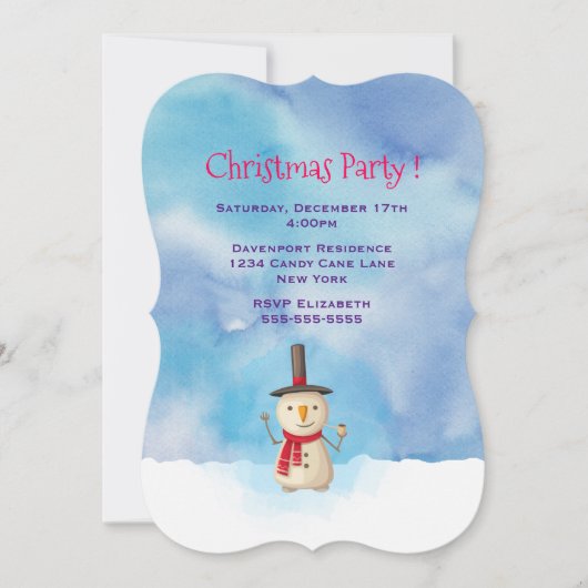 Vacances Snowman Waving Christmas Party Invitation (Devant)