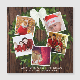 Vacances Wreath 5 Photo Holiday Card Magnet