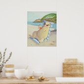 Vacation Beach Cat Under Palm Tree Wall Art Poster (Keuken)