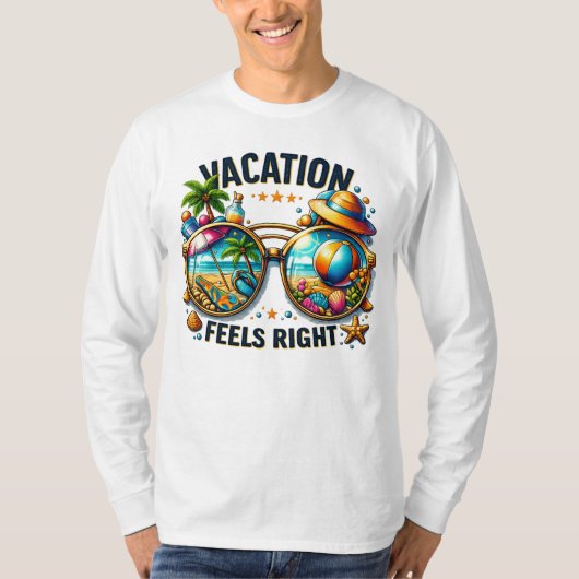 Vacation Feels Right Basic Long Sleeve USA T-shirt (Voorkant)