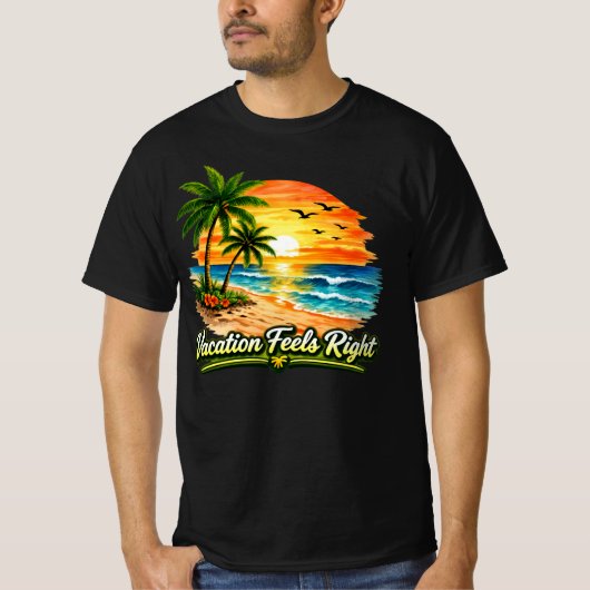 Vacation Feels Right Black Men's Value T-Shirt USA (Devant)