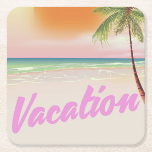  Vacation strand poster 1980 Vierkante Kartonnen Onderzetter