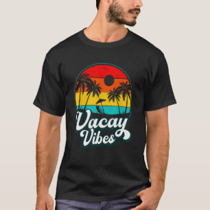 Vacay Vibes Retro Palm Tree Sunset Beach Vakantie T-shirt