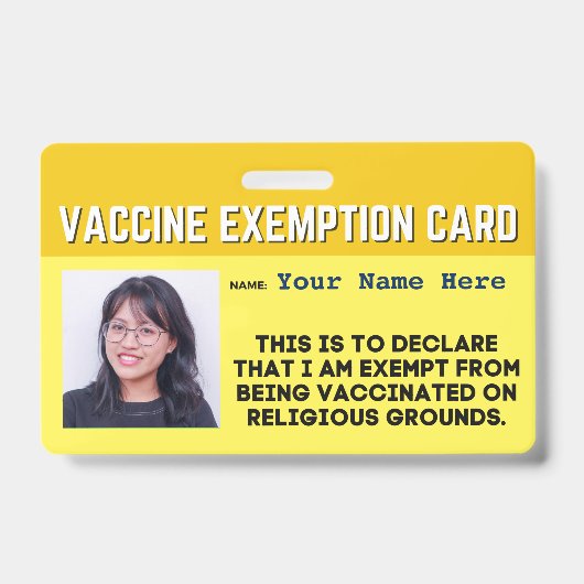 Vaccin Carte d'exemption religieuse Badge (Front)