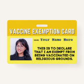 Vaccin Carte d'exemption religieuse Badge (Devant)