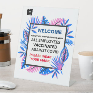 Vaccinated All Employeys Logo Business Welcome Reclamebord Met Voetstuk