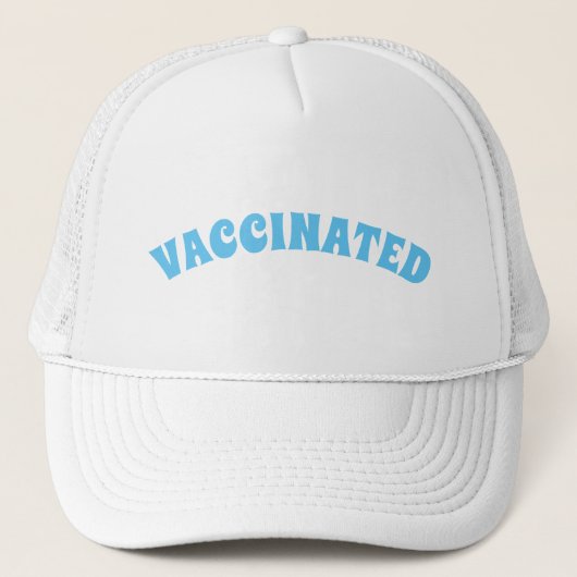 Vaccineerd lichtblauw en wit trucker pet (Voorkant)