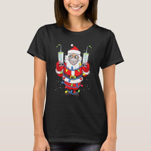 Vaccineerde kerstman in gezichtsmaskerboom t-shirt (Voorkant)