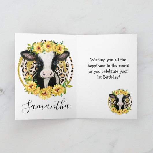 Vache 1ère joyeuse carte d'anniversaire (Intérieur)