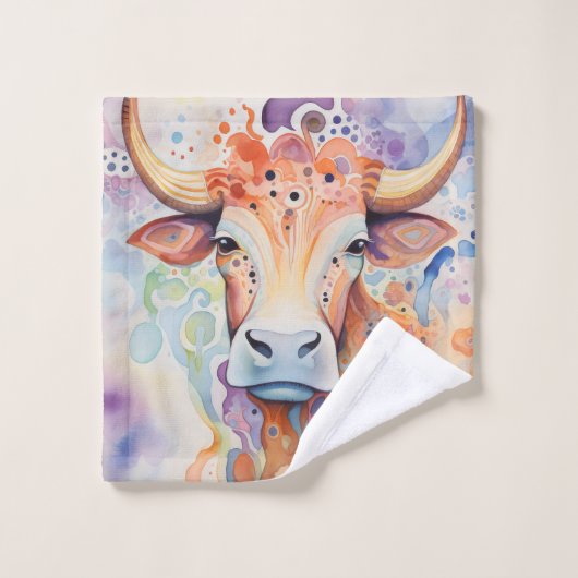 Vache à l'aquarelle Bubbly Douce (Gant de toilette)