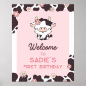 Vache Anniversaire Floral rose Affiche de bienvenu (Devant)