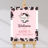 Vache Anniversaire Floral rose Affiche de bienvenu