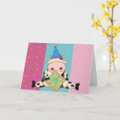 Vache avec cadeau carte d'anniversaire (Fleur jaune)