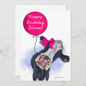 Vache avec carte de ballon rose pour l'anniversair (Devant / Derrière)