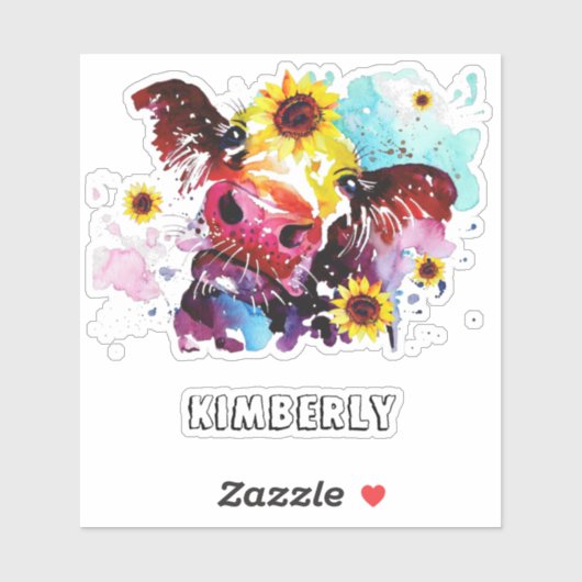 Vache avec tournesol Autocollant en vinyle coupé s (Feuille)