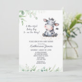 Vache Baby shower verdure Boy Farm Invitation (Debout devant)