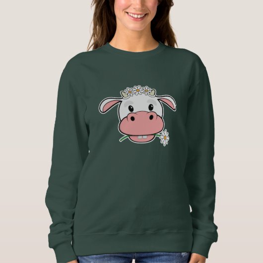 Vache charmante au dessin | Sweatshirt animal de f (Devant)