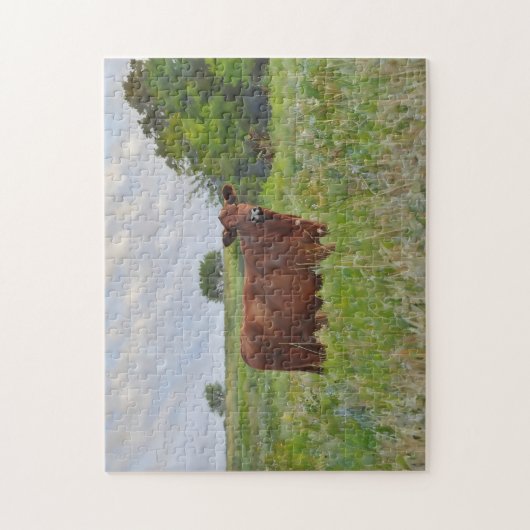 Vache dans le pâturage style ferme Puzzle d'art (Vertical)